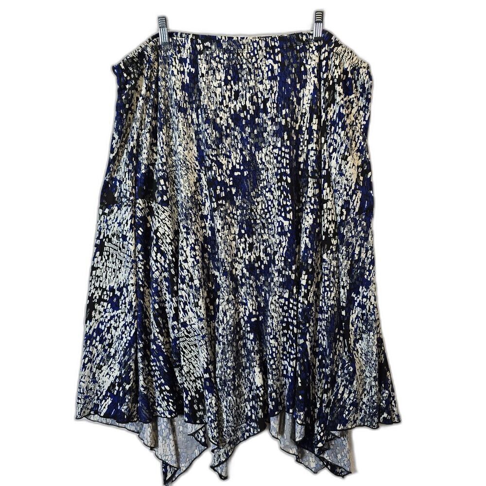 Womens 22/24W Skirt Plus Size Blue Abstract Print‎ Handkerchief Hem Flowy